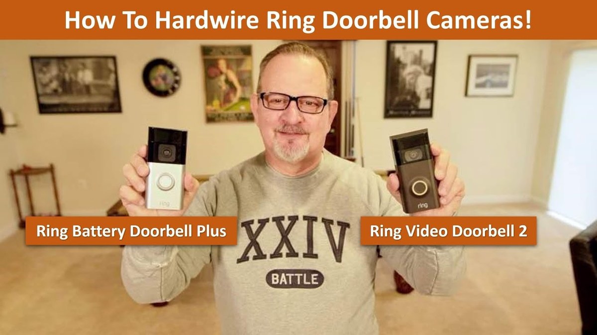 Diagram showing a battery-powered Ring doorbell connected to existing doorbell wiring for continuous power
