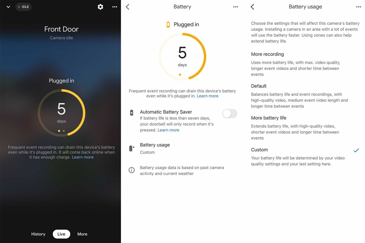 Smart doorbell placement diagram showing motion zones, sunlight, Wi‑Fi strength, and battery use