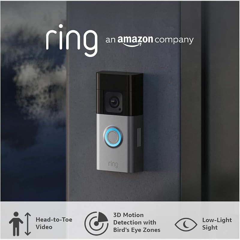 Ring Battery Video Doorbell Pro, Head-to-Toe View, 3D Motion Detection, Colour Night Vision