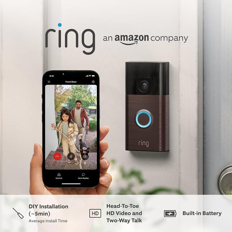 Ring Battery Video Doorbell with Head-to-Toe View, HD Video, Built-In Battery, Easy Install