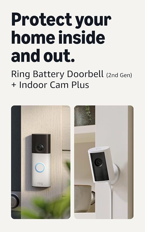 Ring Battery Doorbell Newest Model with Indoor Cam Plus, Speckled White