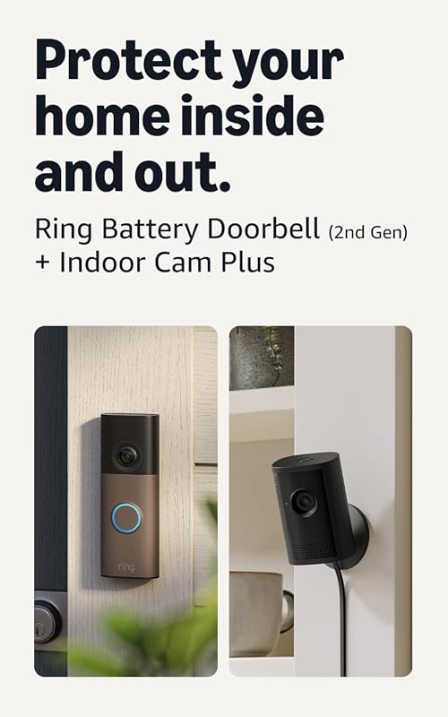 Ring Battery Doorbell Newest Model with Indoor Cam Plus, Matte Mocha