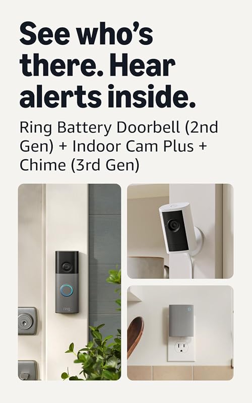 Ring Battery Doorbell Newest Model with Indoor Cam Plus and Chime, Speckled Gray