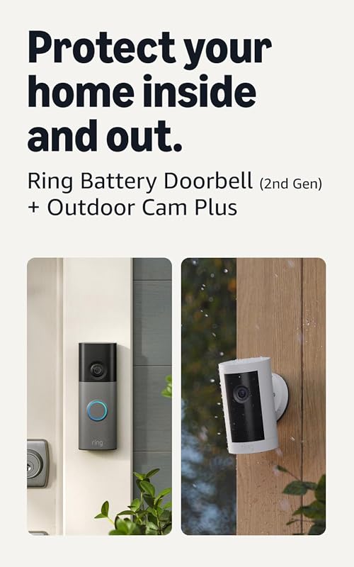 Ring Battery Doorbell Newest Model with Outdoor Cam Plus, Speckled Gray
