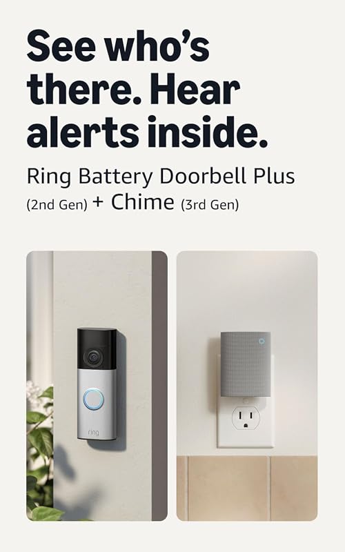 Ring Battery Doorbell Plus Newest Model with Chime, Nickel Silver