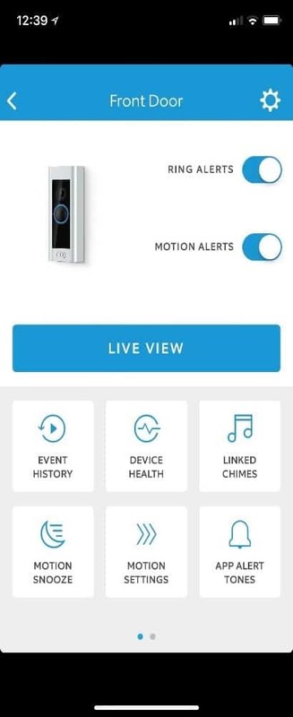 Diagram showing smart home security storage, alerts, and event history features for a battery doorbell