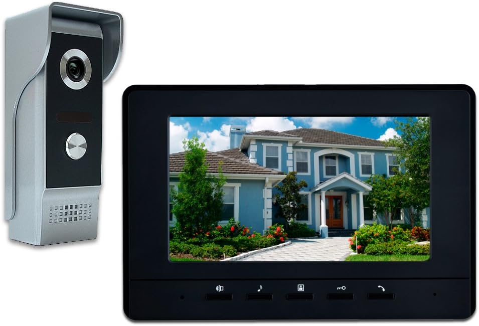 Wired video doorbell phone system with 7-inch monitor, HD camera, unlock function, and two-way intercom