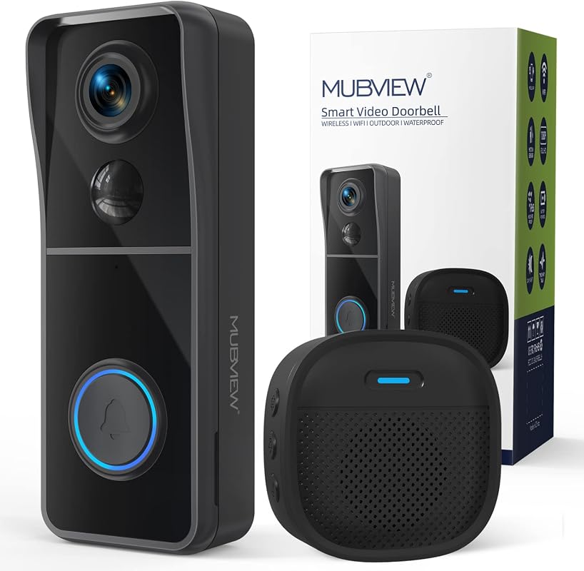 MUBVIEW Wireless Doorbell Camera with Chime, No Subscription, 1080P HD, PIR Detection