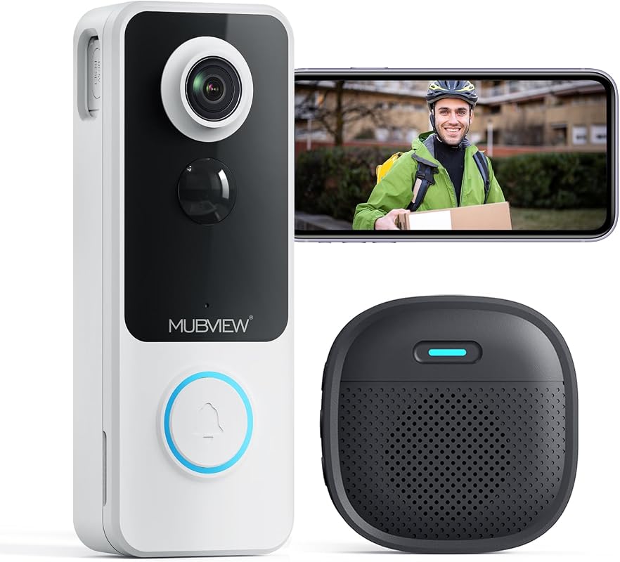MUBVIEW Wireless Video Doorbell with Chime, No Subscription, Voice Changer, Motion Zones, 1080HD