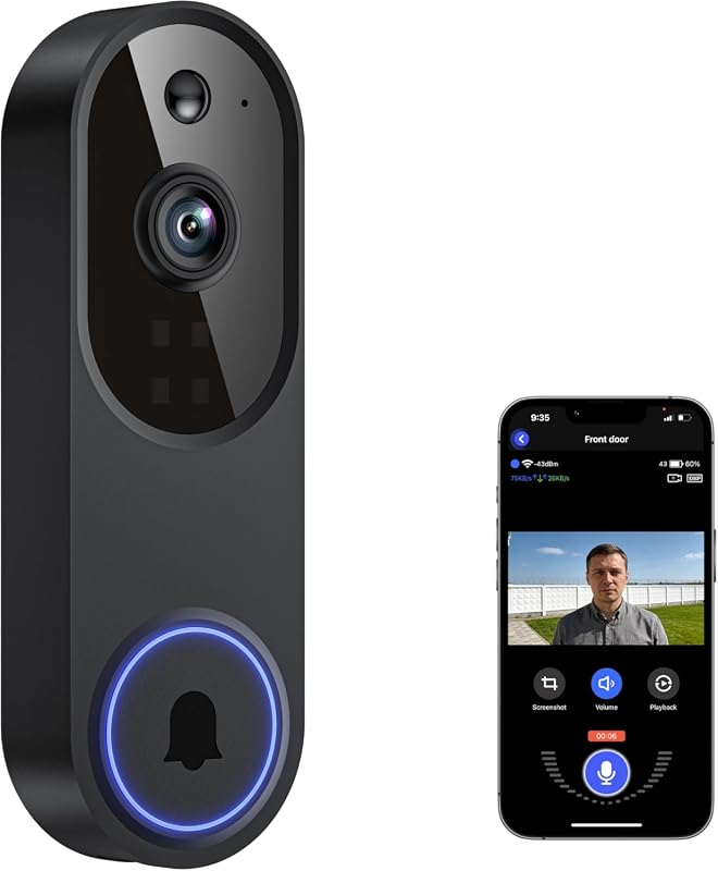 Guggre 1080P Video Doorbell Camera with Smart Human Detection, Cloud Storage, Chime