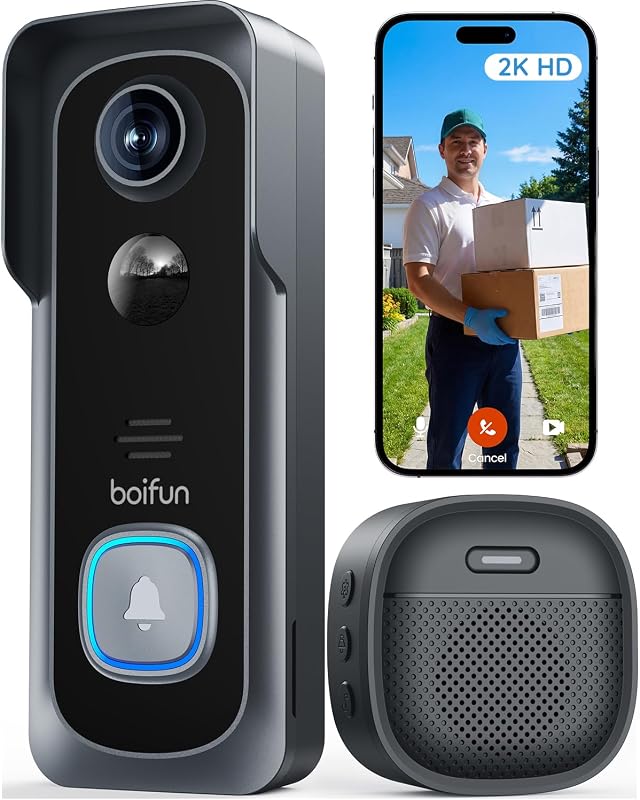BOIFUN 2K wireless video doorbell with chime
