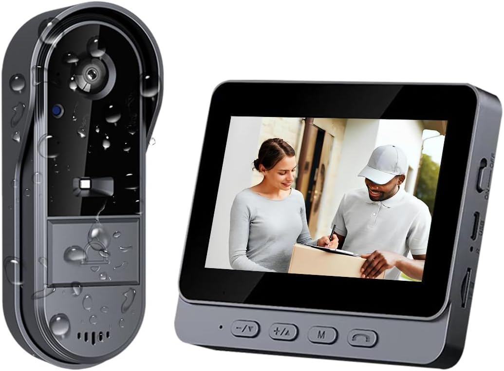 TKMARS wireless doorbell camera with no subscription, no Wi-Fi or app needed, and a 4.3-inch monitor