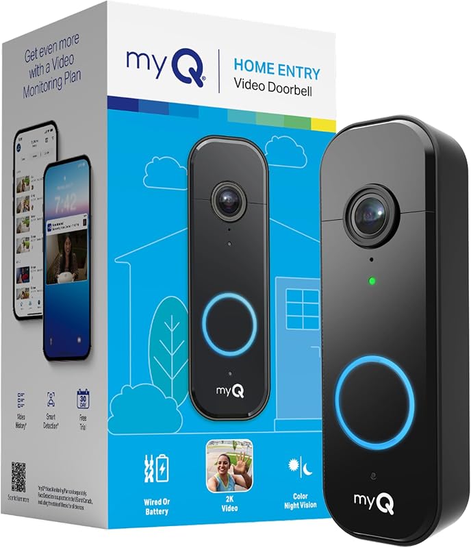Chamberlain myQ 2K Video Doorbell with Battery or Wired Power, Night Vision, and Alerts