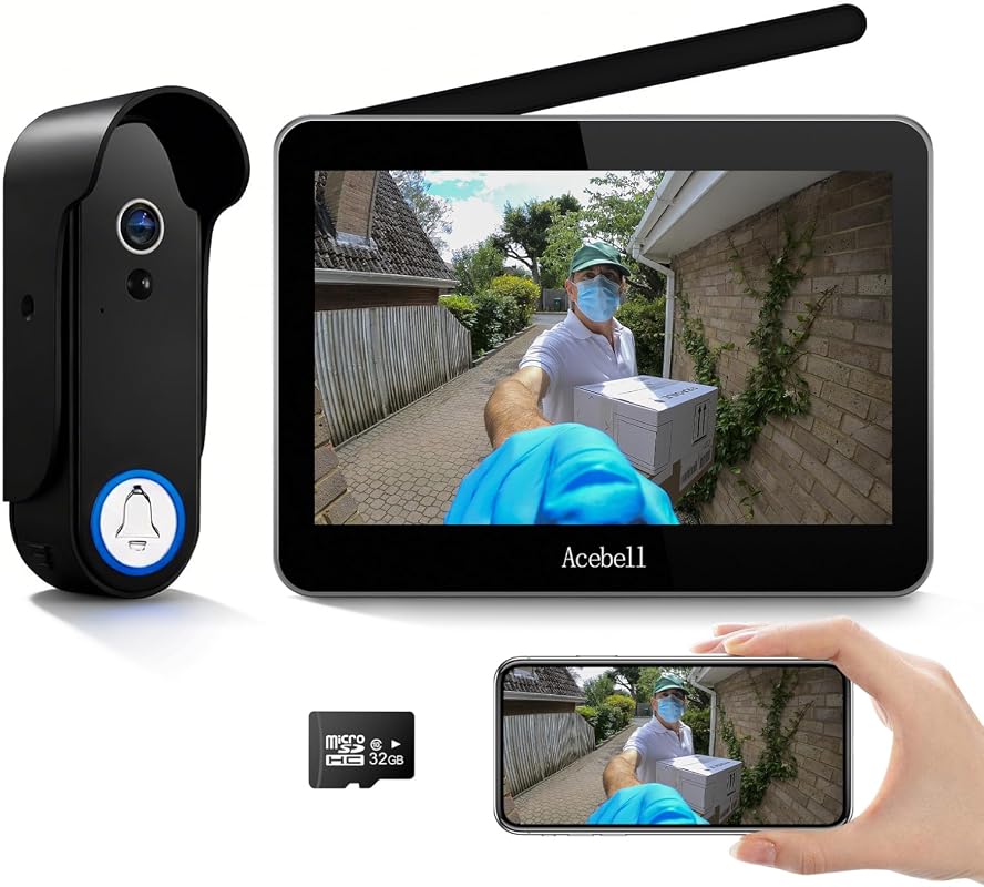 Wireless smart video doorbell intercom system with 7-inch touch screen, 1080P camera, and motion detection