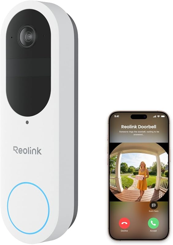 REOLINK Battery Video Doorbell 2nd Gen, 2K Wireless Outdoor Camera, White