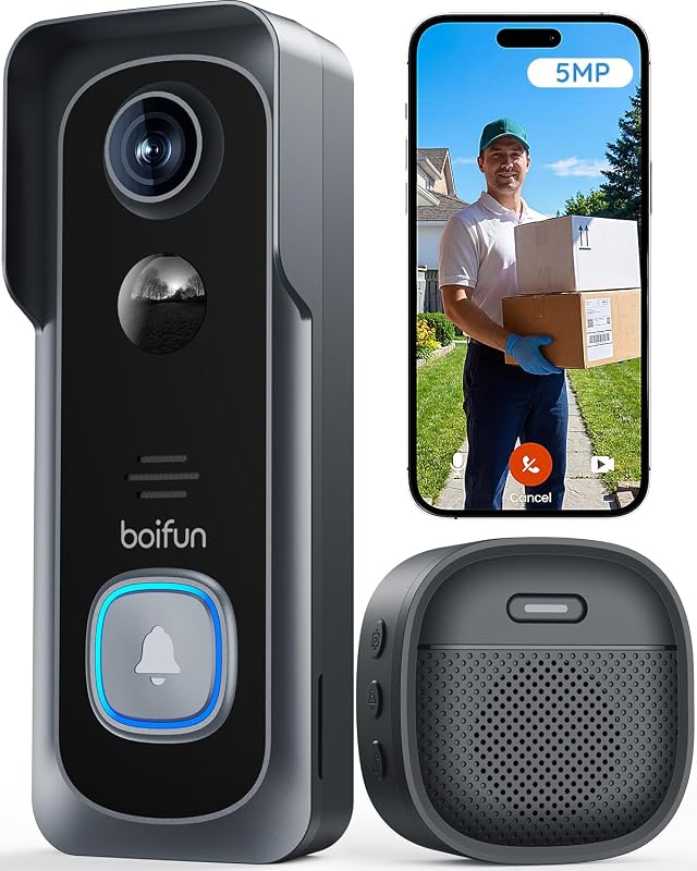 BOIFUN 5MP Wireless Video Doorbell Camera with 166° Wide View