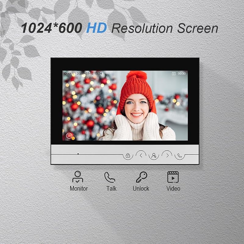 1080P wired video intercom system with a 9-inch monitor, unlock function, and two-way audio