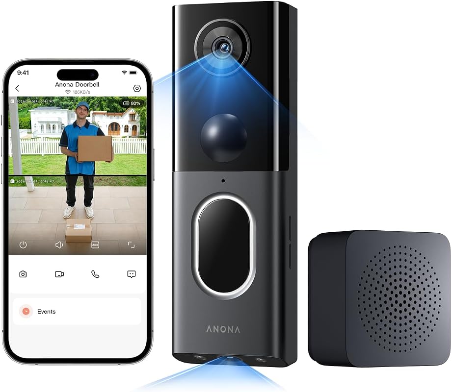 Anona 3K dual cam video doorbell camera wireless, no subscription, chime included