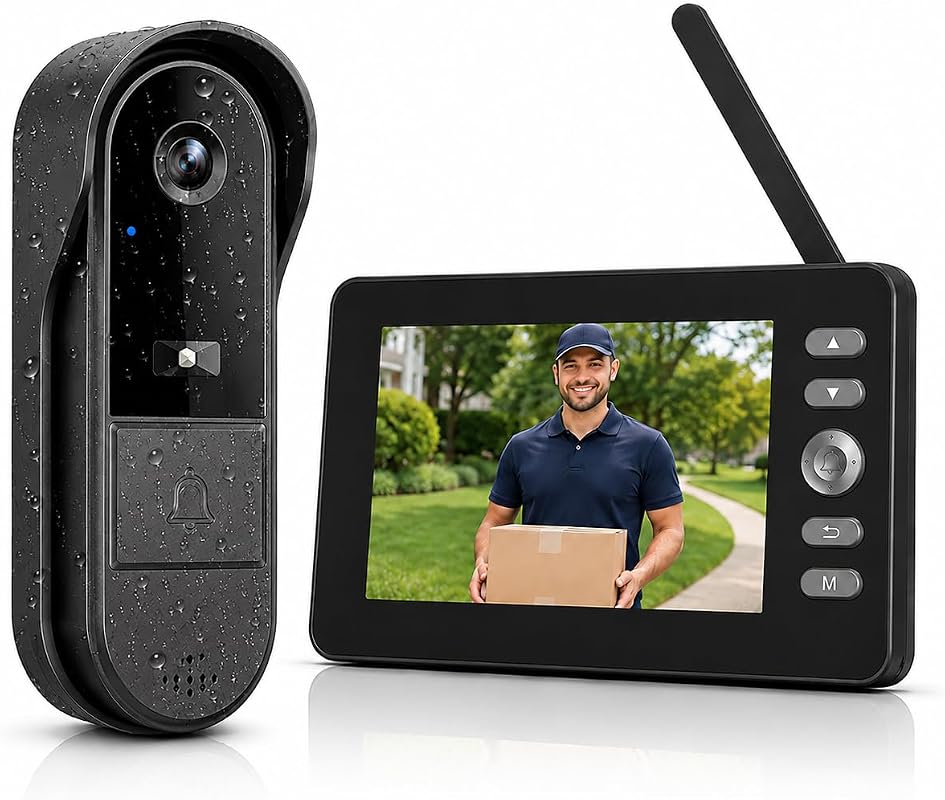 Wireless doorbell camera with 1080P monitor, no subscription, no Wi-Fi or app, and two-way audio