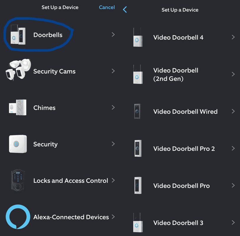 Smartphone, doorbell, power source, and Wi-Fi router shown as setup requirements for a video doorbell