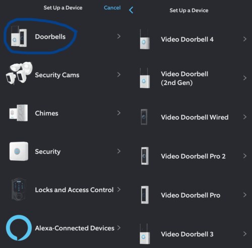 Smartphone showing the Ring app screen to re-add a video doorbell during Wi-Fi setup