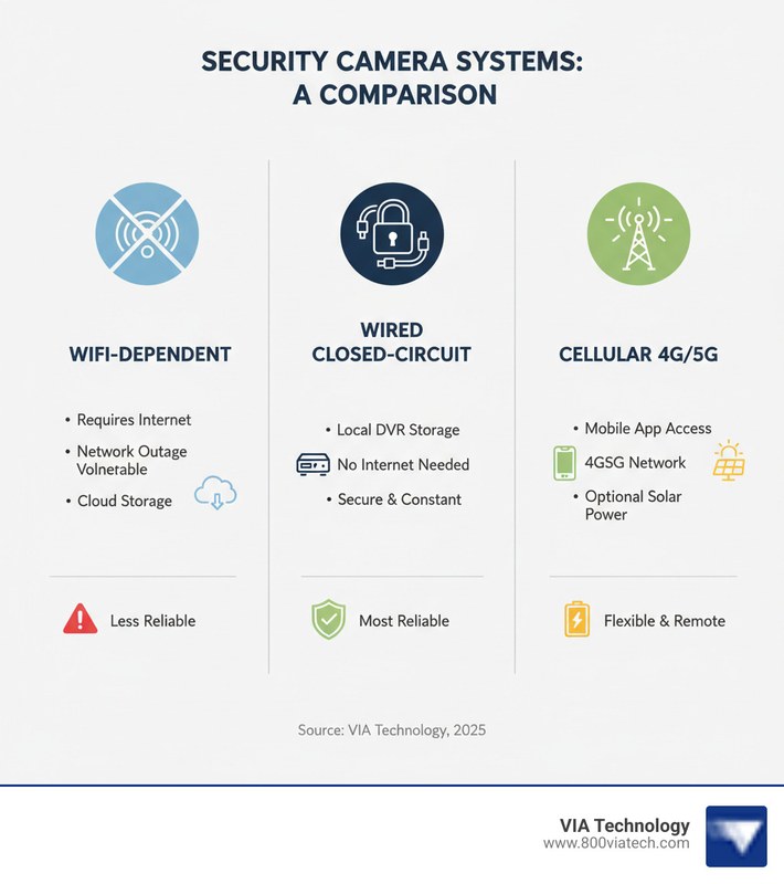 Comparison chart of security camera types and their offline recording limits
