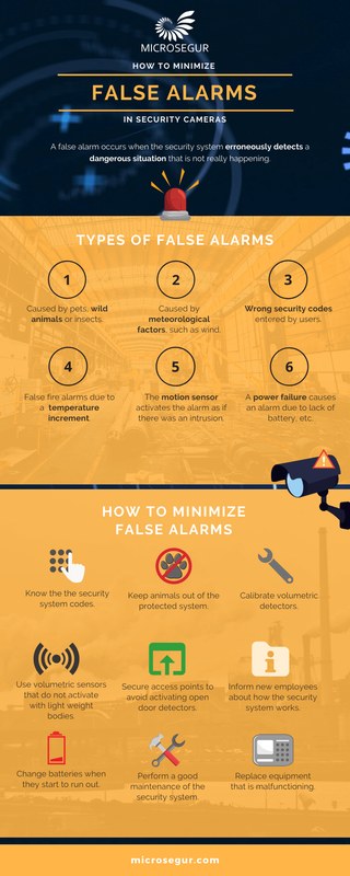 Infographic listing common motion sensor false alarm causes: pets, insects, curtains, and temperature changes.