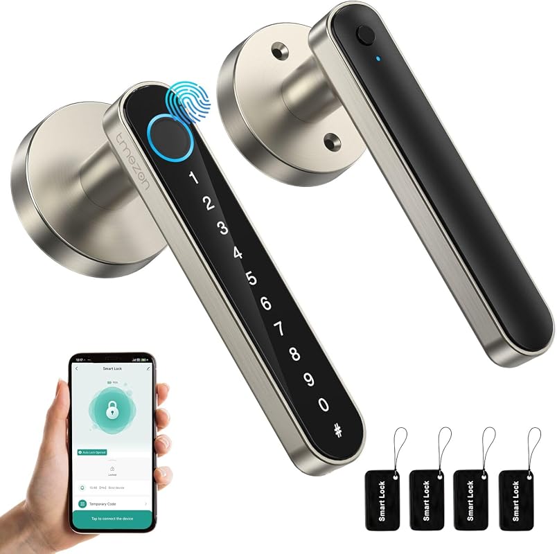 TMEZON Smart Door Lock with keypad and handle in silver and black