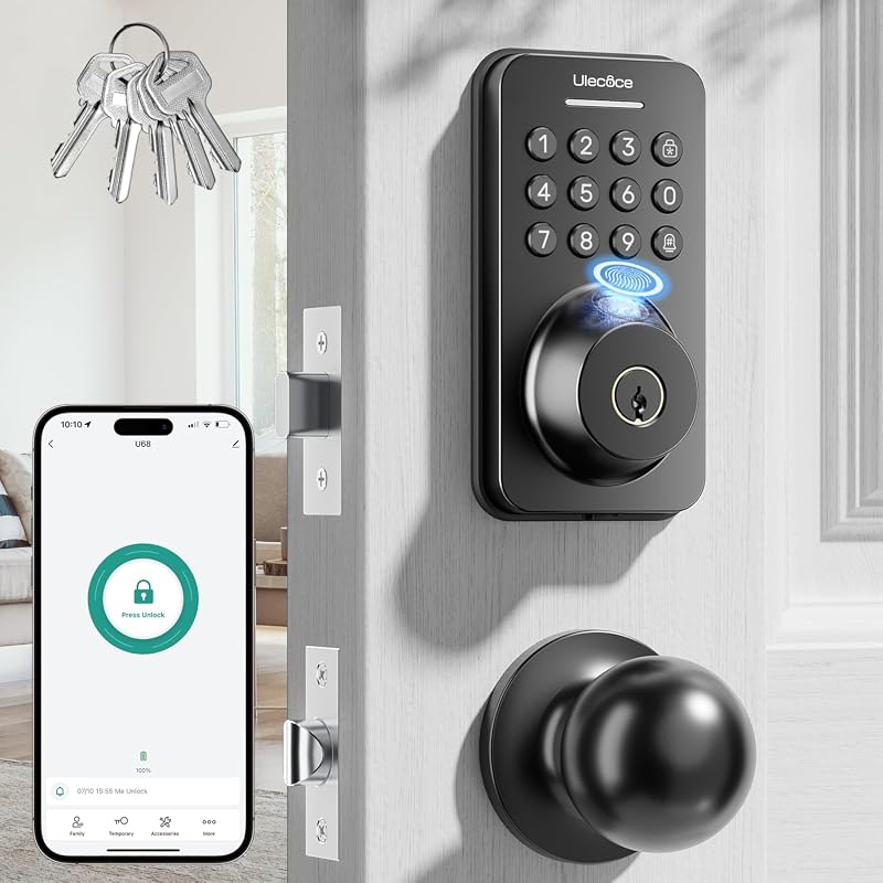 Ulecoce U68 fingerprint keypad deadbolt with knob
