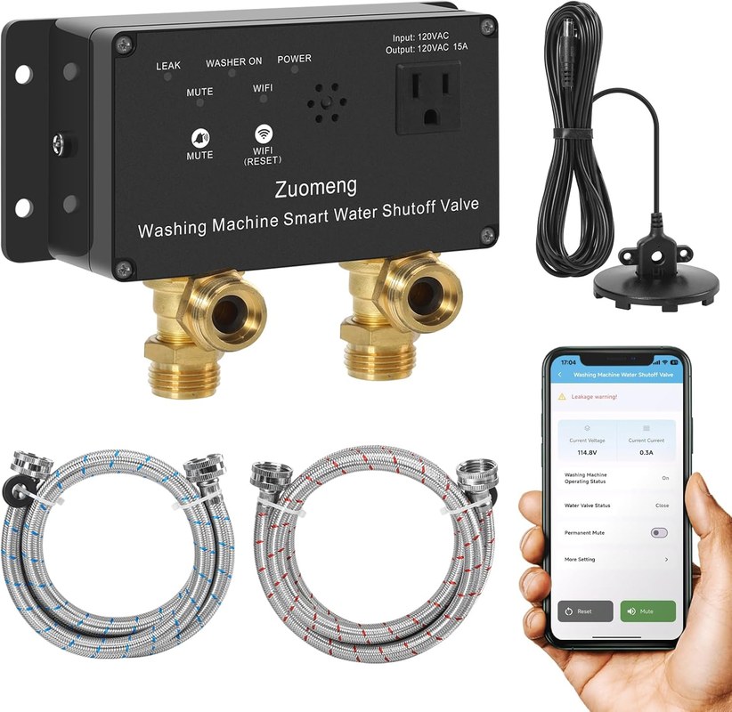Side-by-side comparison of a water leak sensor and a water shutoff valve.